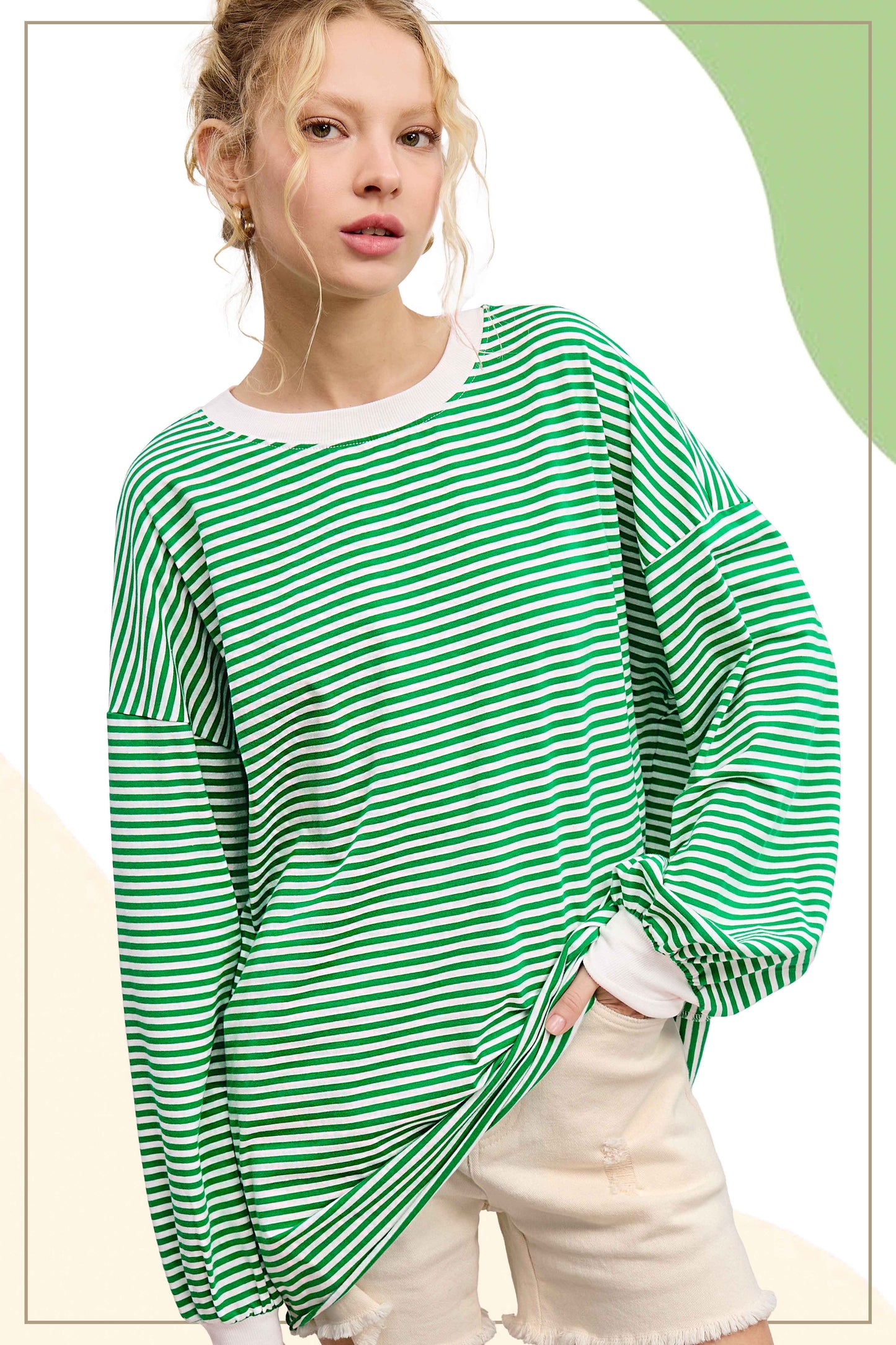 Green Long Sleeved Striped Top