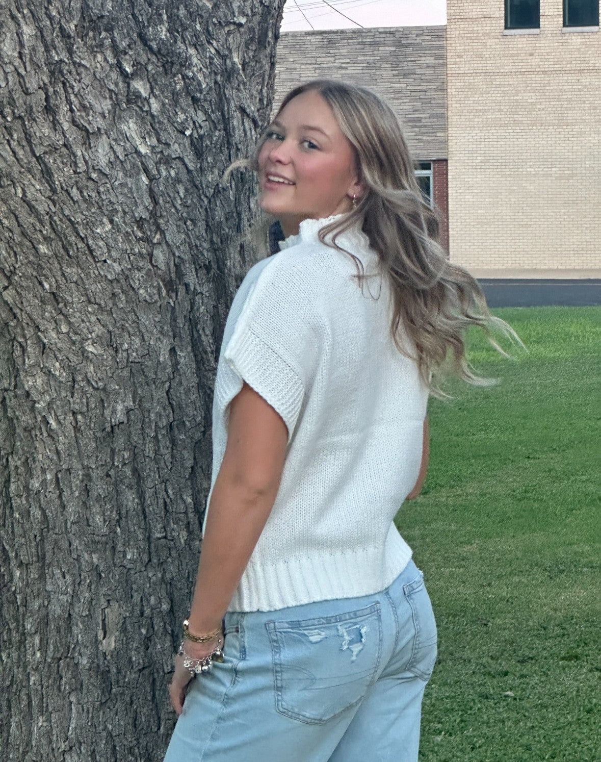 White Sequence Football Sweater