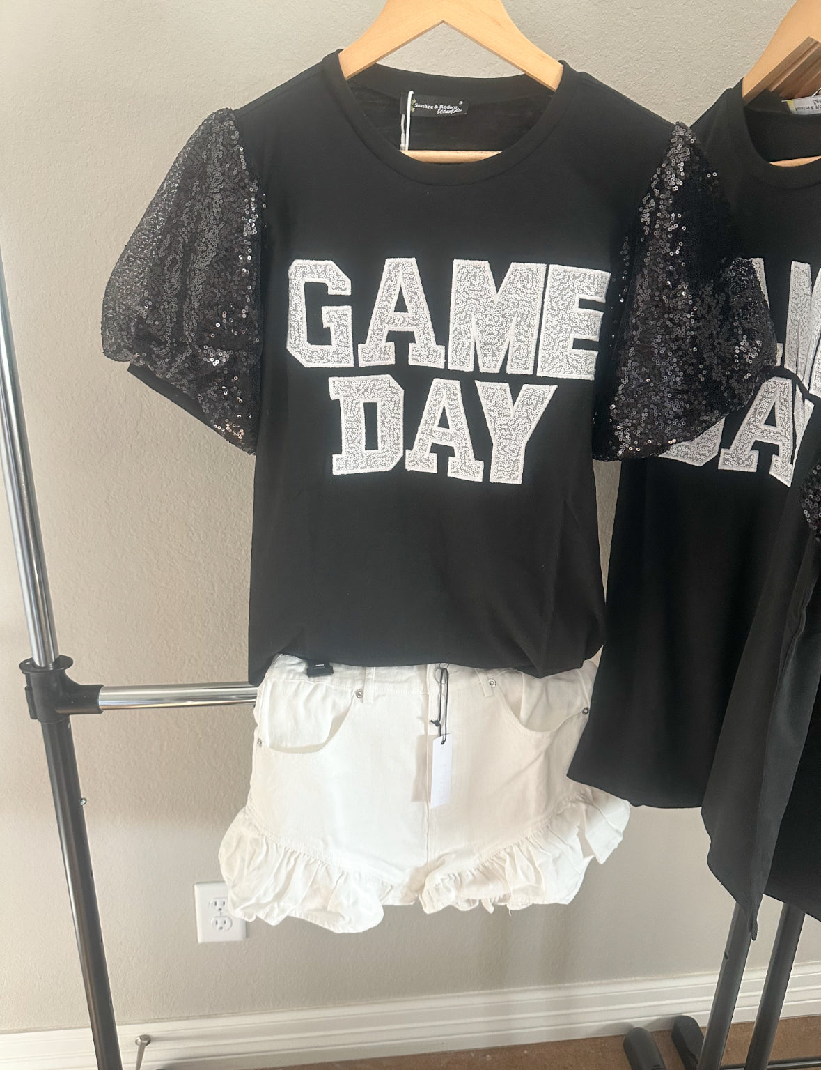 Sequin Bubble Sleeve Game Day Top